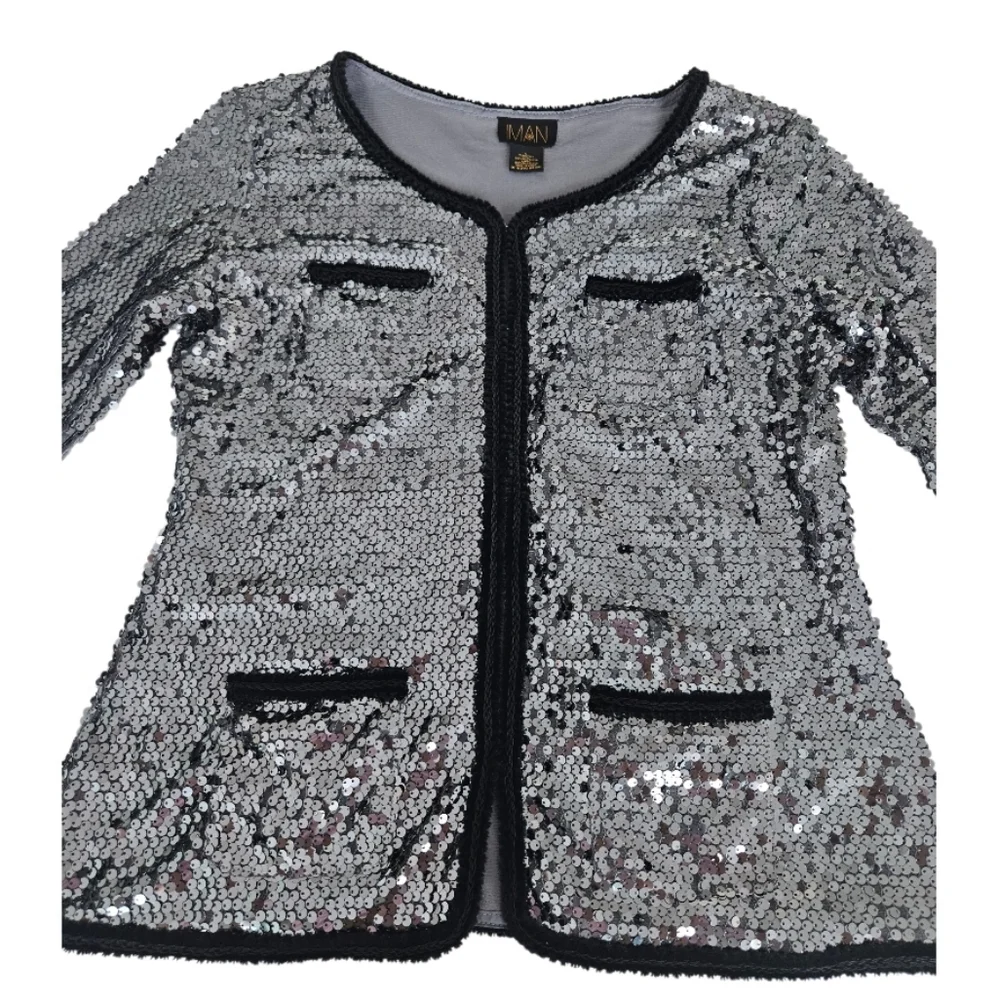 IMAN  Silver Tone Sequins Evening Women's Blazer - Picture 6 of 9